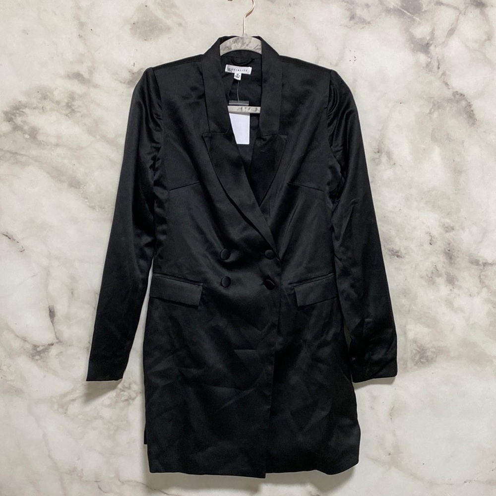 Socialite Satin Blazer Mini Dress - Black - Picture 4 of 10